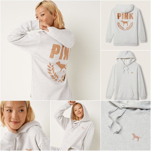 VICTORIA'S SECRET 'PINK' SIGNATURE DOG LOGO SHIPPING BACK FLEECE HOODIE - Picture 14 of 16